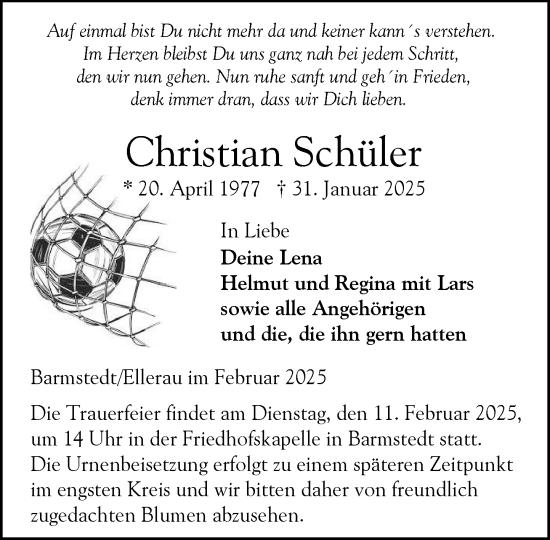 Traueranzeige von Christian Schüler von Umschau