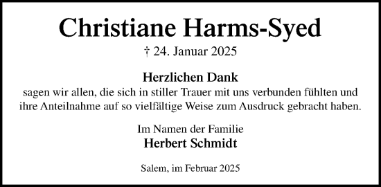 Traueranzeige von Christiane Harms-Syed von MARKT Ratzeburg/Mölln