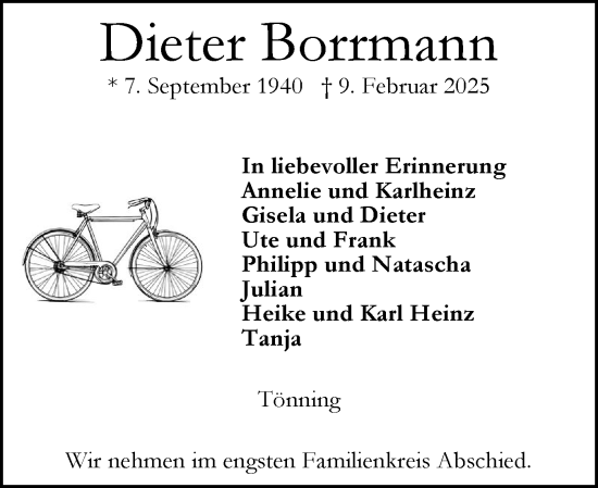 Traueranzeige von Dieter Borrmann von Husumer Nachrichten, Nordfriesland Tageblatt