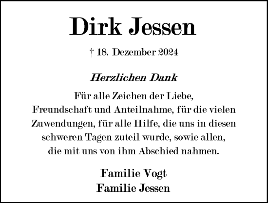 Traueranzeige von Dirk Jessen von Eckernförder Zeitung, Hallo Eckernförde