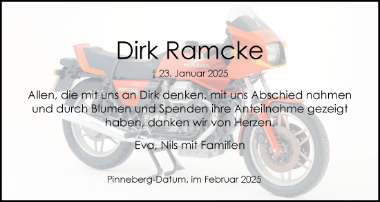 Traueranzeige von Dirk Ramcke von Region Pinneberg und tip Pinneberg