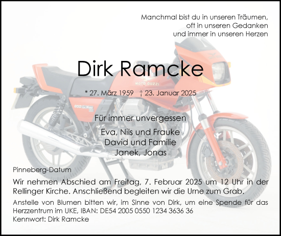 Traueranzeige von Dirk Ramcke von Region Pinneberg und tip Pinneberg