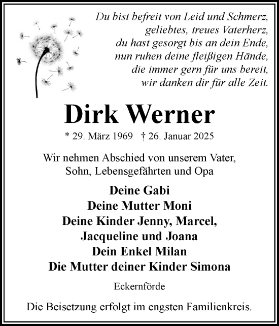 Traueranzeige von Dirk Werner von Eckernförder Zeitung, Hallo Eckernförde