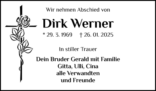 Traueranzeige von Dirk Werner von Eckernförder Zeitung, Hallo Eckernförde