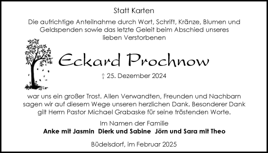 Traueranzeige von Eckard Prochnow von Schleswig-Holsteinische Landeszeitung
