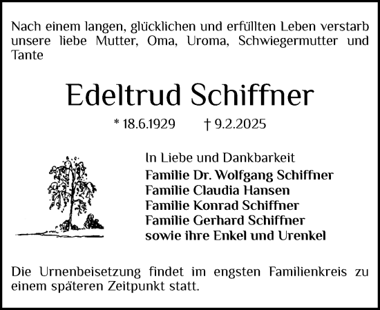 Traueranzeige von Edeltrud Schiffner von Der Insel-Bote