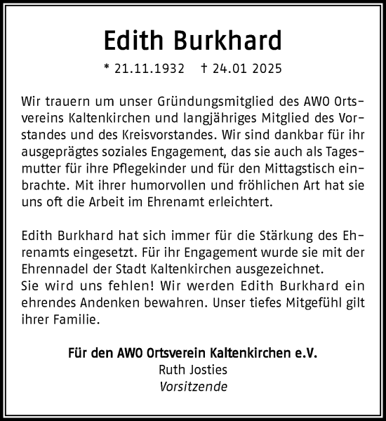 Traueranzeige von Edith Burkhard von Umschau