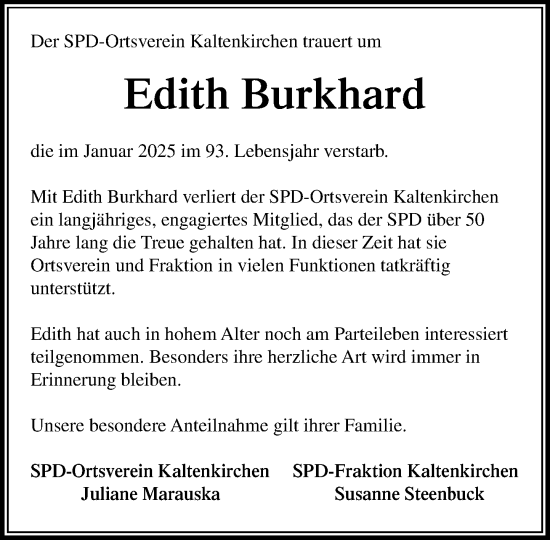 Traueranzeige von Edith Burkhard von Umschau