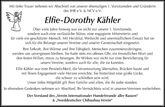 Traueranzeige von Elfie-Dorothy Kähler von Umschau