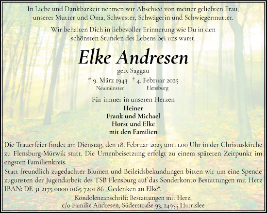 Traueranzeige von Elke Andresen von Flensburger Tageblatt