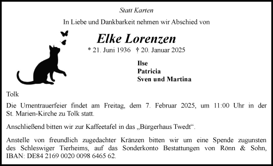 Traueranzeige von Elke Lorenzen von Schleswiger Nachrichten, Schlei-Bote