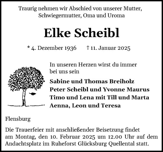 Traueranzeige von Elke Scheibl von Flensburger Tageblatt