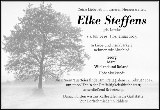 Traueranzeige von Elke Steffens von Norddeutsche Rundschau, Wilstersche Zeitung, Glückstädter Fortuna