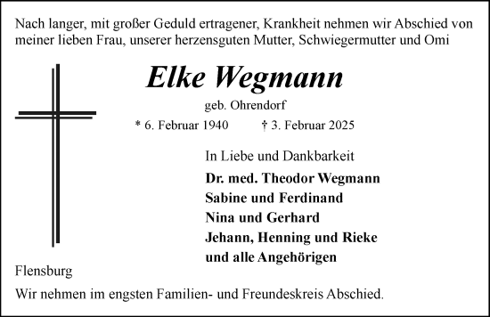 Traueranzeige von Elke Wegmann von Flensburger Tageblatt