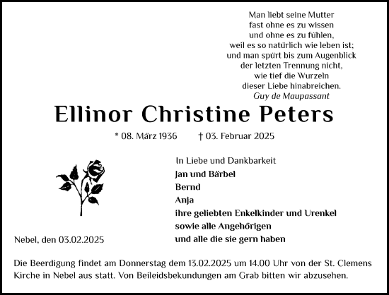 Traueranzeige von Ellinor Christine Peters von Der Insel-Bote