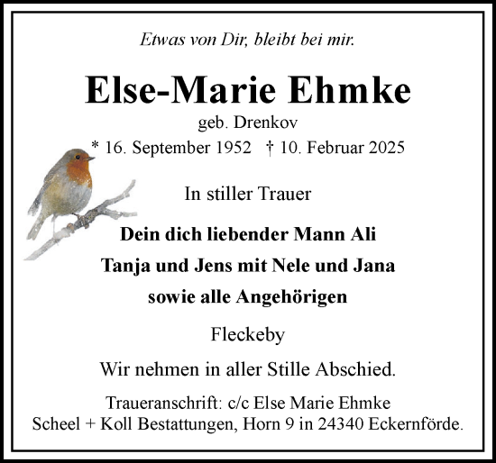 Traueranzeige von Else-Marie Ehmke von Eckernförder Zeitung, Hallo Eckernförde