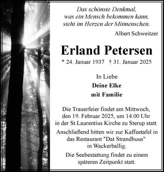 Traueranzeige von Erland Petersen von Flensburger Tageblatt