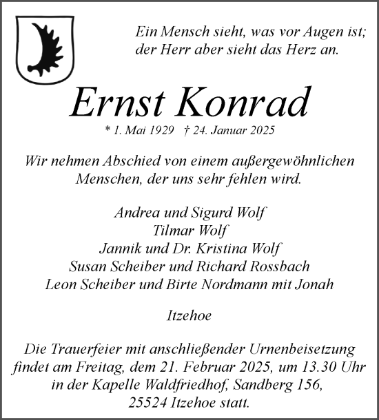 Traueranzeige von Ernst Konrad von Norddeutsche Rundschau, Wilstersche Zeitung, Glückstädter Fortuna