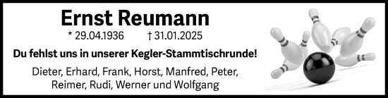 Traueranzeige von Ernst Reumann von Heimatspiegel