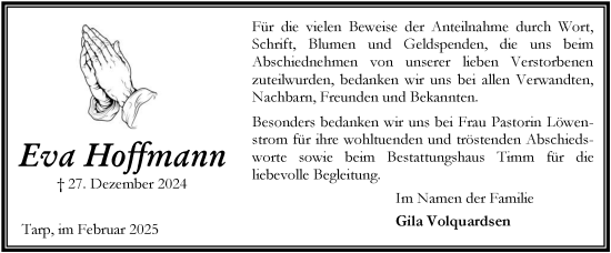 Traueranzeige von Eva Hoffmann von Region Flensburg