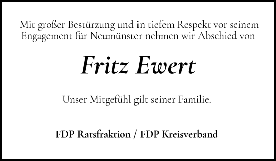 Traueranzeige von Fritz Ewert von Holsteinischer Courier