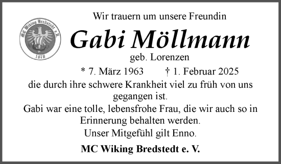 Traueranzeige von Gabi Möllmann von Husumer Nachrichten, Nordfriesland Tageblatt