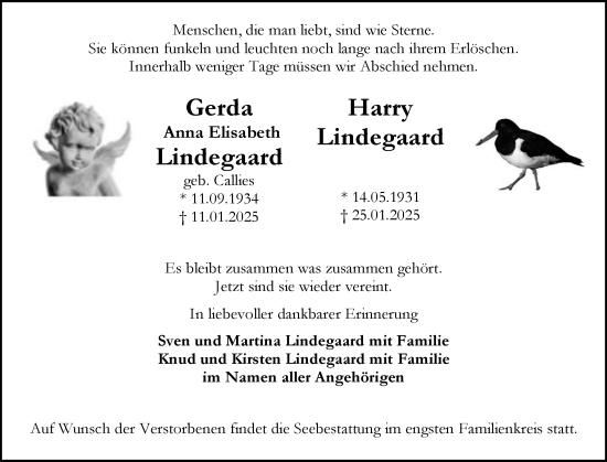 Traueranzeige von Gerda Anna Elisabeth Lindegaard von Sylter Rundschau