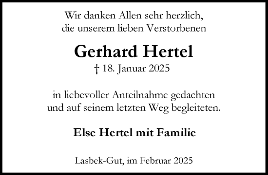 Traueranzeige von Gerhard Hertel von MARKT Bad Oldesloe/Reinfeld, MARKT Ahrensburg/Bargteheide/Trittau und Stormarner Tageblatt