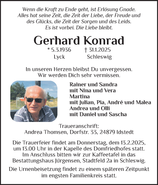 Traueranzeige von Gerhard Konrad von Schleswiger Nachrichten, Schlei-Bote
