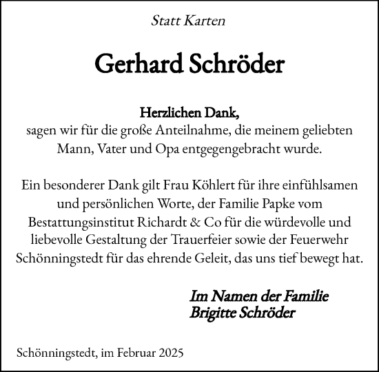 Traueranzeige von Gerhard Schröder von MARKT Glinde/Reinfeld