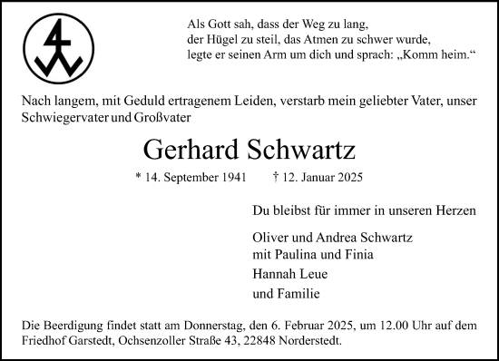 Traueranzeige von Gerhard Schwartz von Heimatspiegel