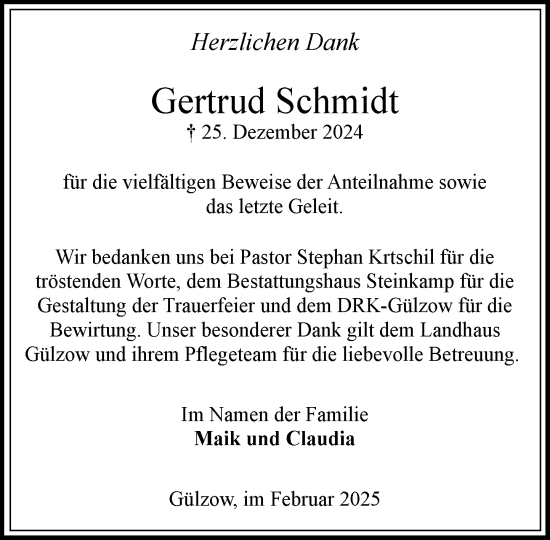 Traueranzeige von Gertrud Schmidt von Wochenend Anzeiger