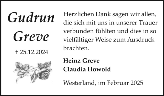 Traueranzeige von Gudrun Greve von Sylter Rundschau