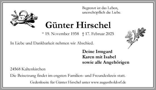 Traueranzeige von Günter Hirschel von Umschau