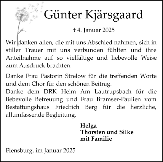 Traueranzeige von Günter Kjärsgaard von Flensburger Tageblatt