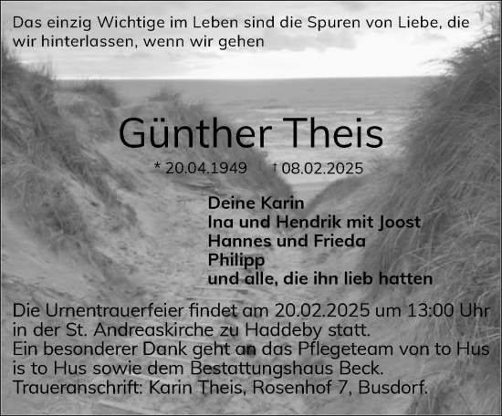 Traueranzeige von Günther Theis von Schleswiger Nachrichten, Schlei-Bote