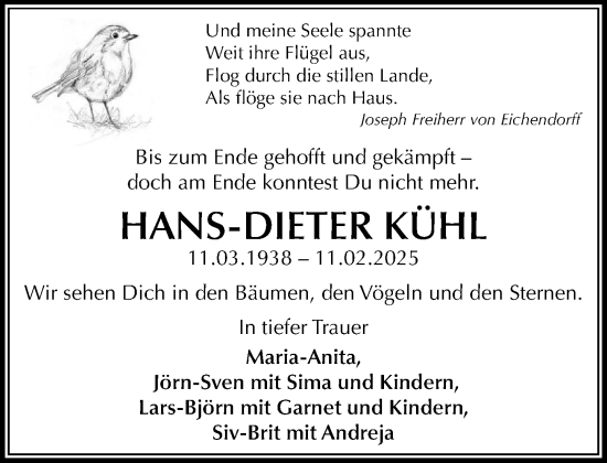Traueranzeige von Hans-Dieter Kühl von Wochenend Anzeiger
