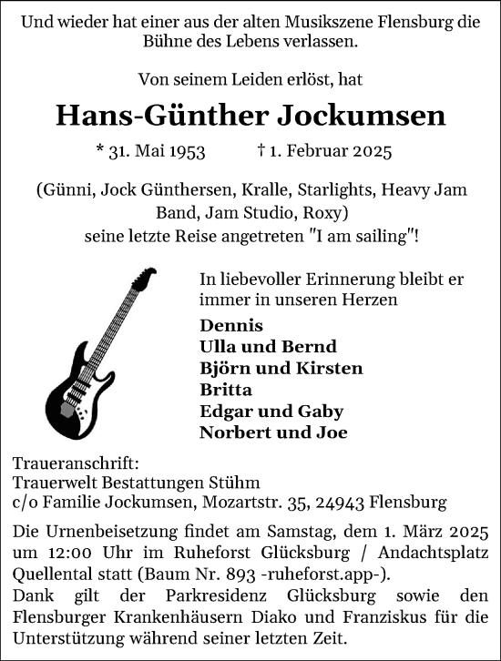 Traueranzeige von Hans-Günther Jockumsen von Flensburger Tageblatt