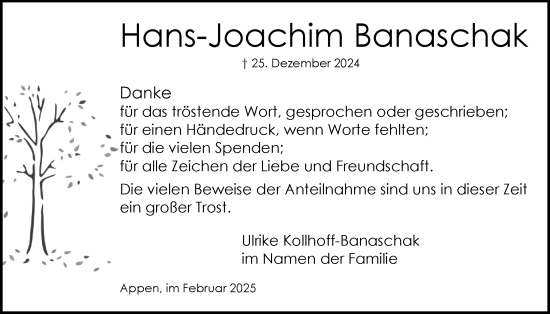 Traueranzeige von Hans-Joachim Banaschak von Region Pinneberg und tip Pinneberg