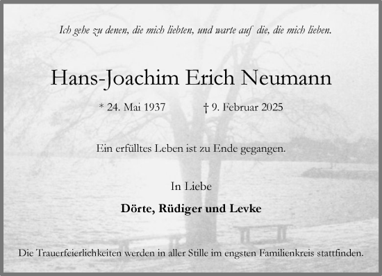 Traueranzeige von Hans-Joachim Erich Neumann von Umschau