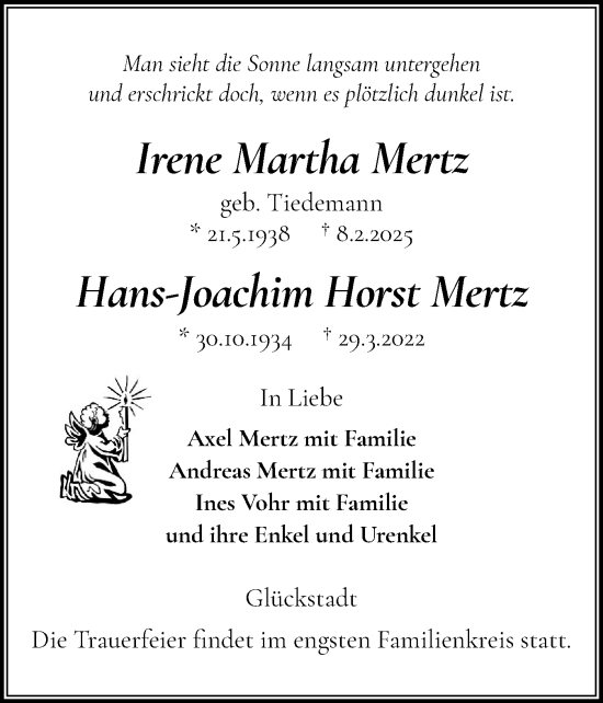 Traueranzeige von Hans-Joachim Horst Mertz von Norddeutsche Rundschau, Wilstersche Zeitung, Glückstädter Fortuna
