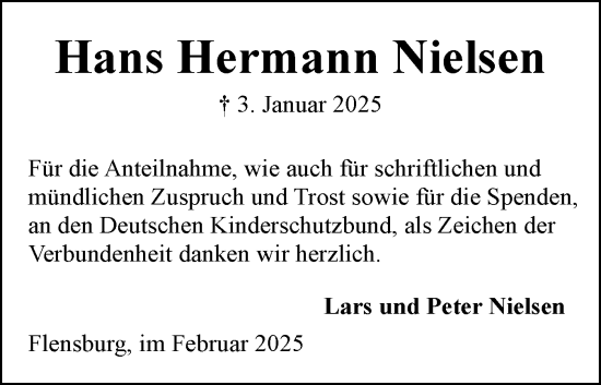 Traueranzeige von Hans Hermann Nielsen von Flensburger Tageblatt
