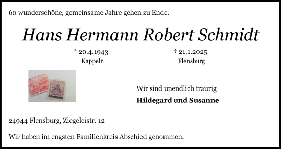 Traueranzeige von Hans Hermann Robert Schmidt von Schleswiger Nachrichten, Schlei-Bote