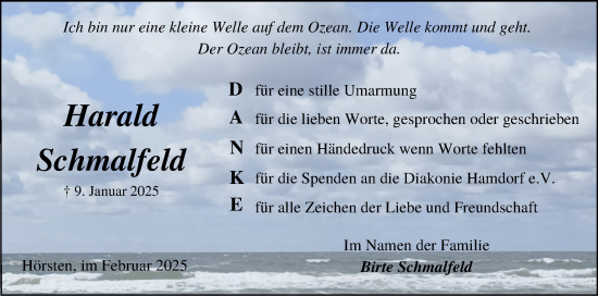 Traueranzeige von Harald Schmalfeld von Schleswig-Holsteinische Landeszeitung