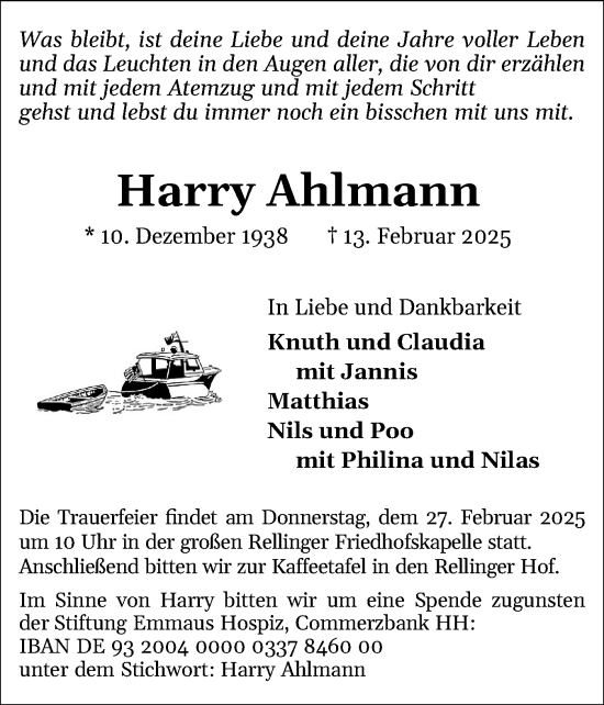 Traueranzeige von Harry Ahlmann von Region Pinneberg und tip Pinneberg