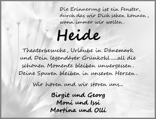 Traueranzeige von Heide  von MARKT Ratzeburg/Mölln