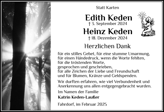 Traueranzeige von Heinz Keden von Schleswiger Nachrichten, Schlei-Bote