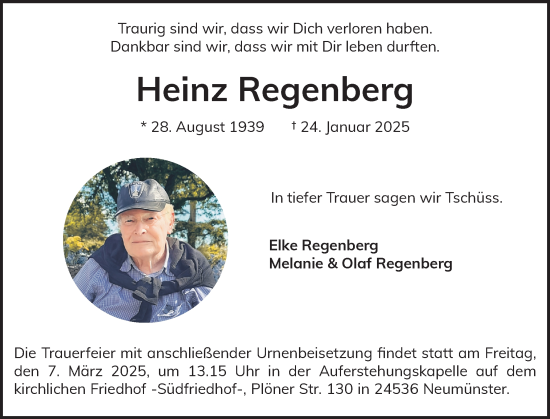 Traueranzeige von Heinz Regenberg von Holsteinischer Courier