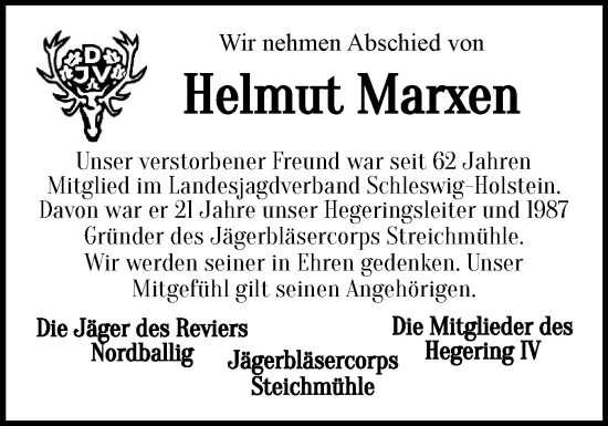 Traueranzeige von Helmut Marxen von Flensburger Tageblatt