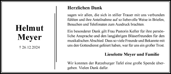 Traueranzeige von Helmut Meyer von MARKT Ratzeburg/Mölln